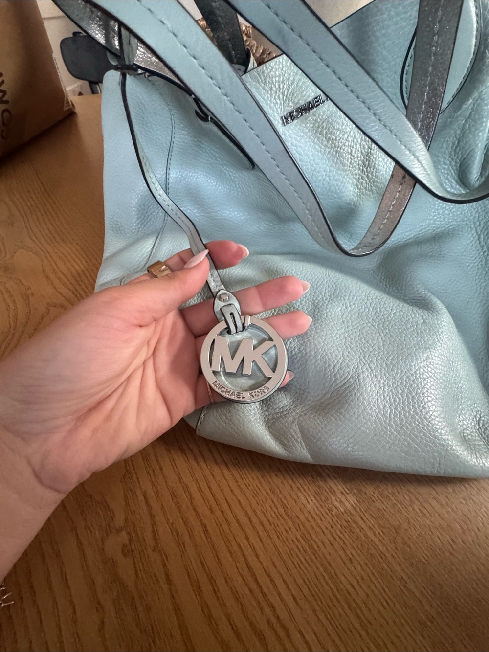 Michael Kors Pale Blue Pebbled Leather Tote - Picture 3 of 6